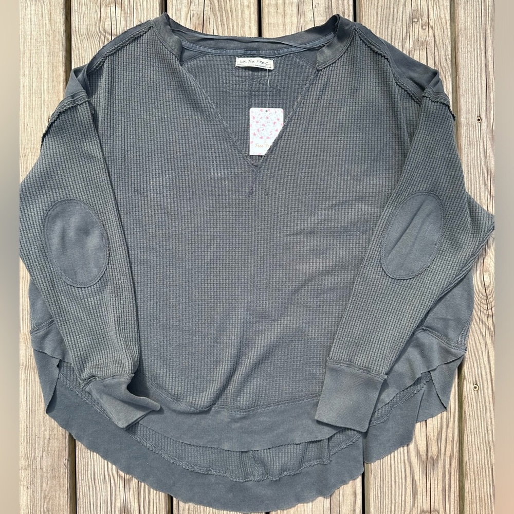 Free People long sleeve waffle knit shirt with elbow pads - Picture 2 of 7